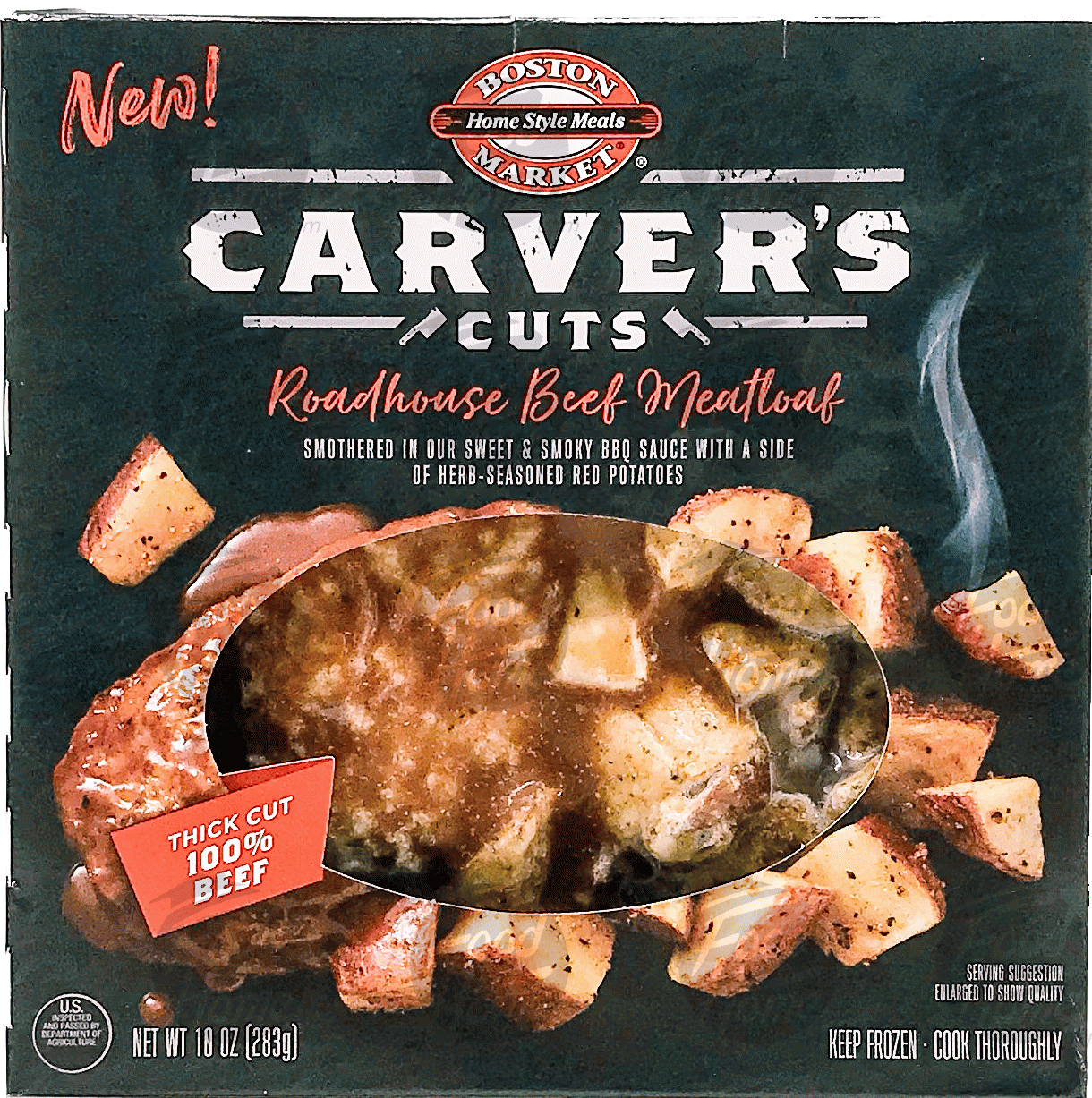 Boston Market Home Style Meals Carver's Cuts roadhouse beef meatloaf, frozen entree Full-Size Picture